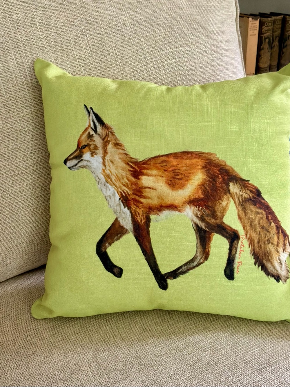 Fox Print Accent Pillow in Lime Green